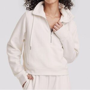 Women's Fleece Half Zip Pullover Sweatshirt - All In Motion Athleisure Cream XS